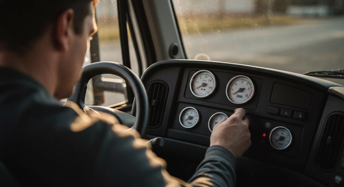CDL air brakes test numbers — air gauge dashboard in truck cab